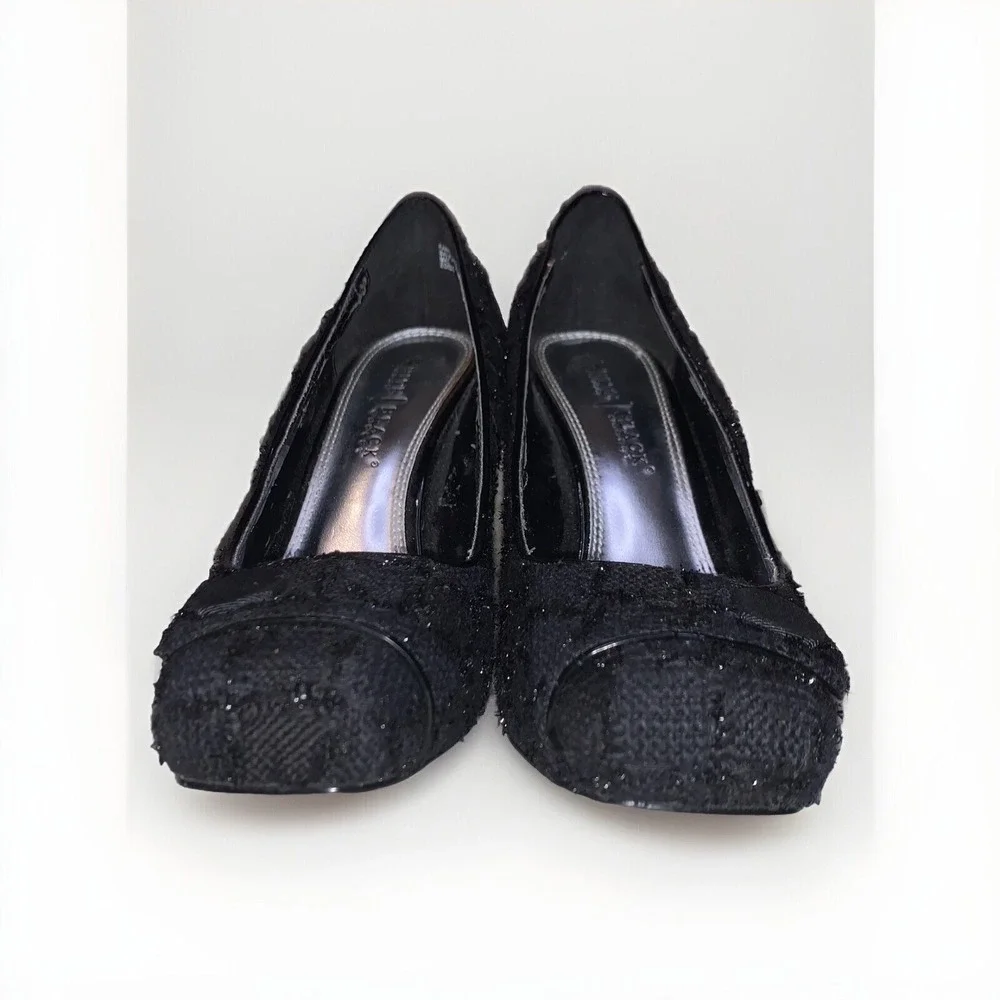 White House Black Market Edison Pumps Womens 8.5 Black Tweed Metallic Heels Glam